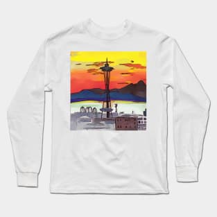 Stunning, intense red Seattle Sunset during wildfires in Canada Long Sleeve T-Shirt